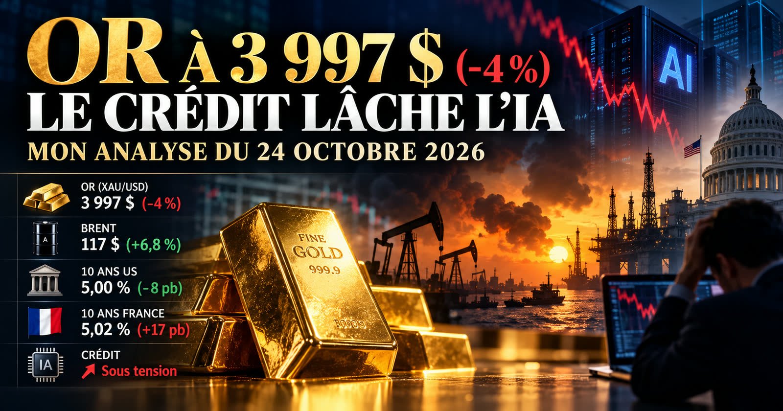 Or à 3 997 $, le crédit lâche l'IA : mon analyse du 24 octobre 2026 — Gold Strategies