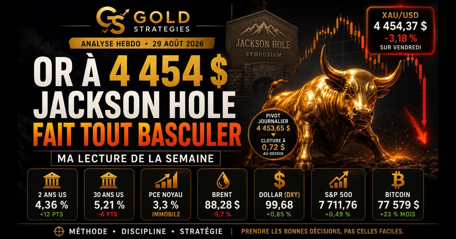 Or à 4 454 $, Jackson Hole fait tout basculer : mon analyse du 29 août 2026 — Gold Strategies