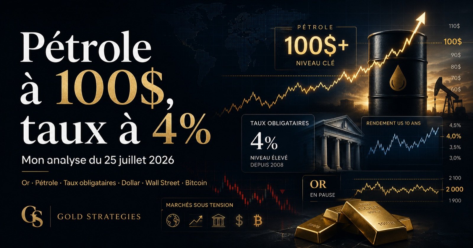 Pétrole à 100$, taux à 4% — mon analyse des marchés du 25 juillet 2026, Gold Strategies
